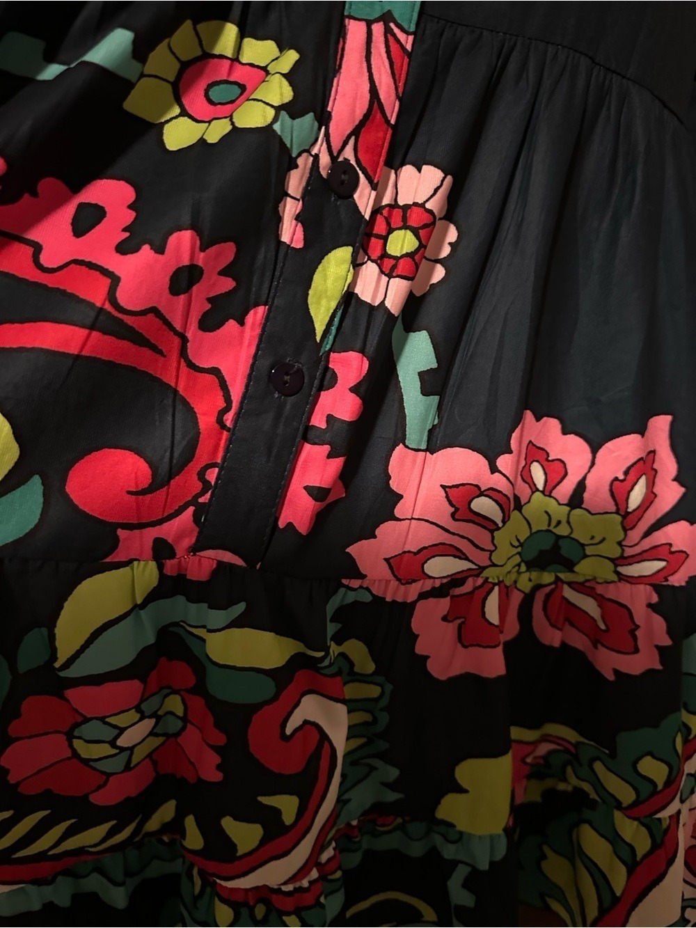 Navy Blue Floral Midi Dress with Pink & Green Print - Picture 5 of 5